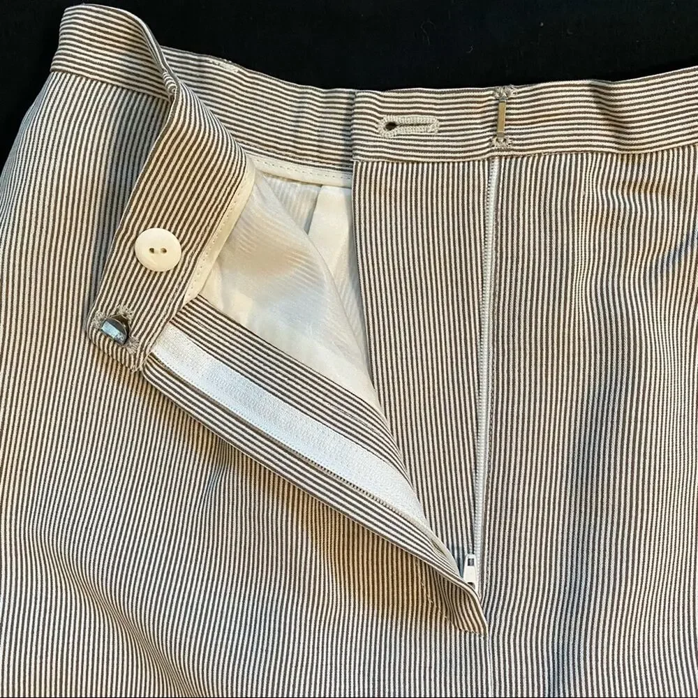 Talbots Pencil Skirt Womens 2P Brown White Pinstripe Excellent‎ Italian Fabric